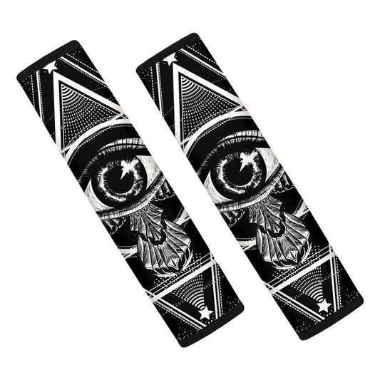 Black And White All Seeing Eye Print Car Seat Belt Covers