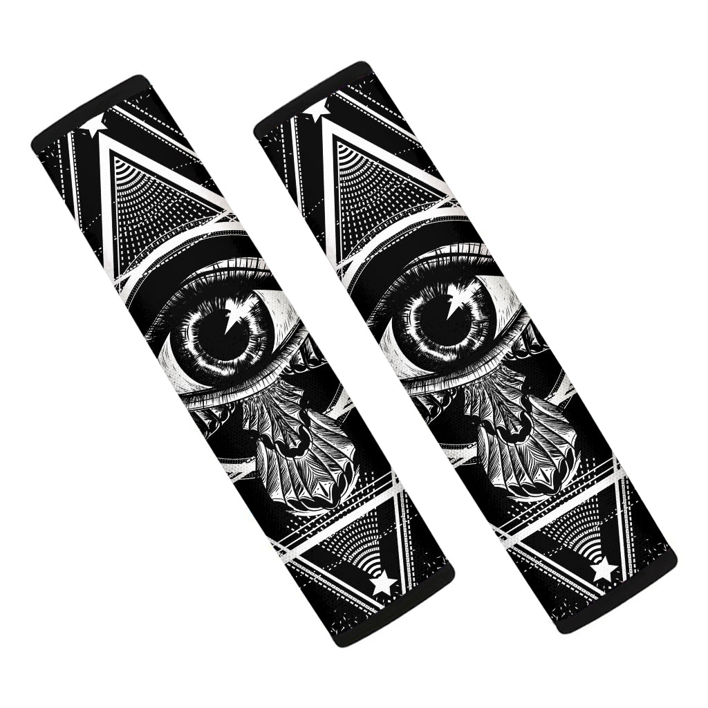 Black And White All Seeing Eye Print Car Seat Belt Covers
