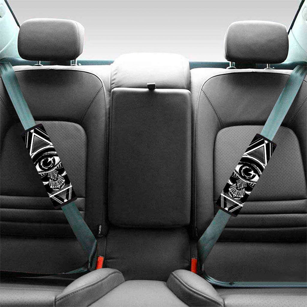 Black And White All Seeing Eye Print Car Seat Belt Covers