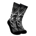 Black And White All Seeing Eye Print Crew Socks