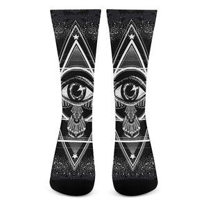 Black And White All Seeing Eye Print Crew Socks