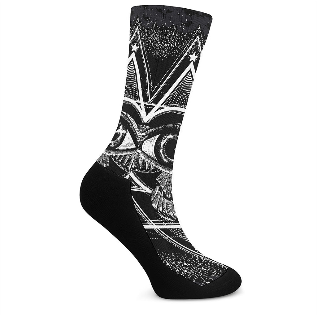 Black And White All Seeing Eye Print Crew Socks