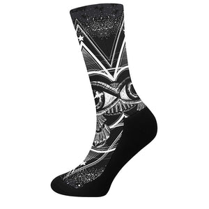 Black And White All Seeing Eye Print Crew Socks