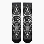 Black And White All Seeing Eye Print Crew Socks