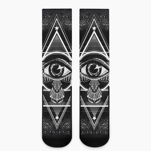 Black And White All Seeing Eye Print Crew Socks