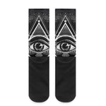 Black And White All Seeing Eye Print Crew Socks