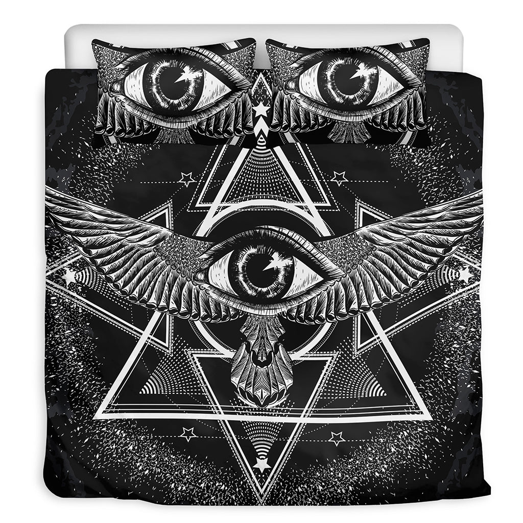 Black And White All Seeing Eye Print Duvet Cover Bedding Set