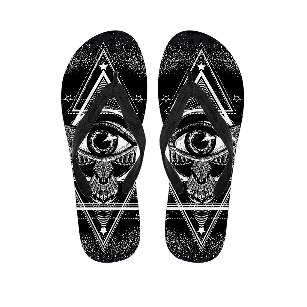 Black And White All Seeing Eye Print Flip Flops