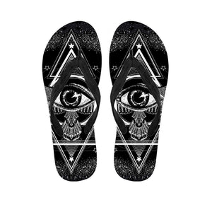 Black And White All Seeing Eye Print Flip Flops