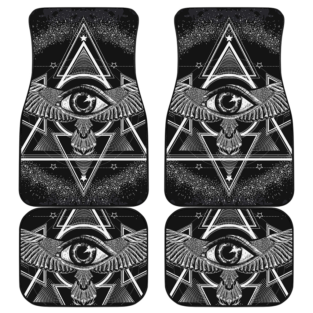 Black And White All Seeing Eye Print Front and Back Car Floor Mats