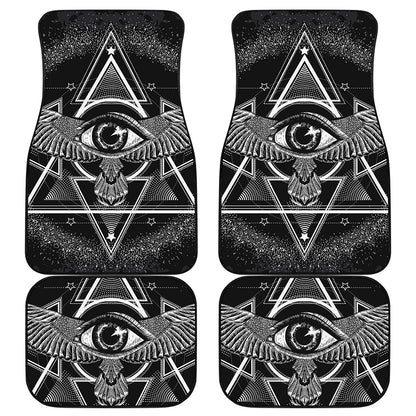 Black And White All Seeing Eye Print Front and Back Car Floor Mats