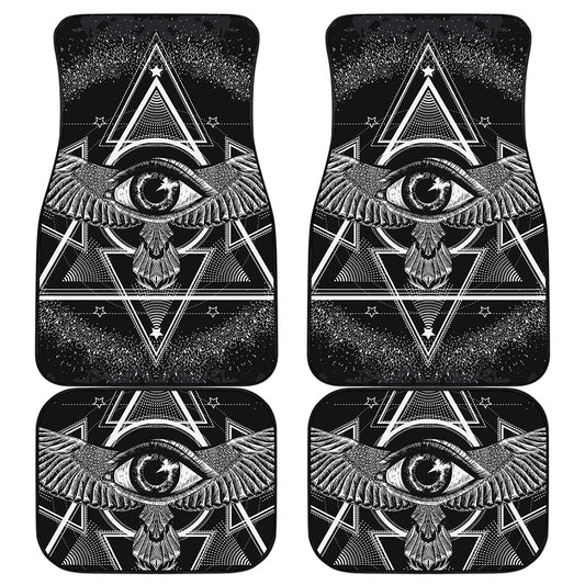 Black And White All Seeing Eye Print Front and Back Car Floor Mats