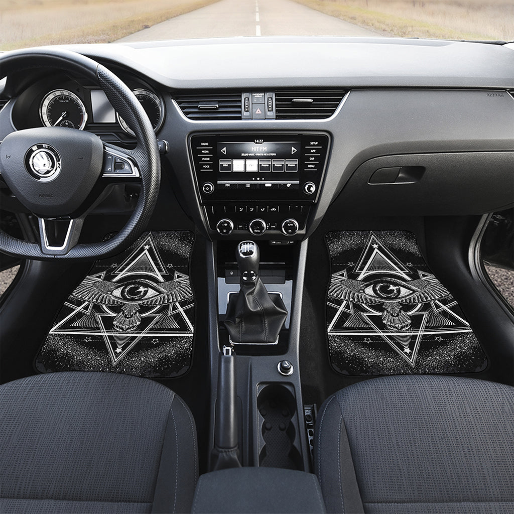 Black And White All Seeing Eye Print Front and Back Car Floor Mats