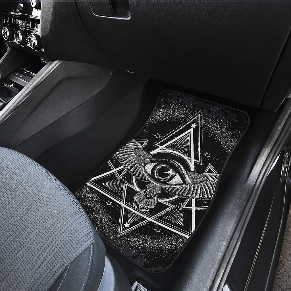 Black And White All Seeing Eye Print Front and Back Car Floor Mats