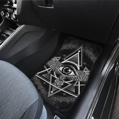 Black And White All Seeing Eye Print Front and Back Car Floor Mats