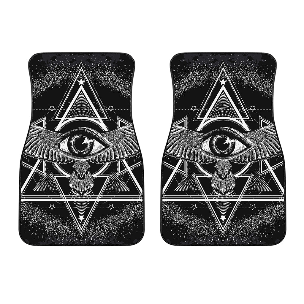 Black And White All Seeing Eye Print Front Car Floor Mats