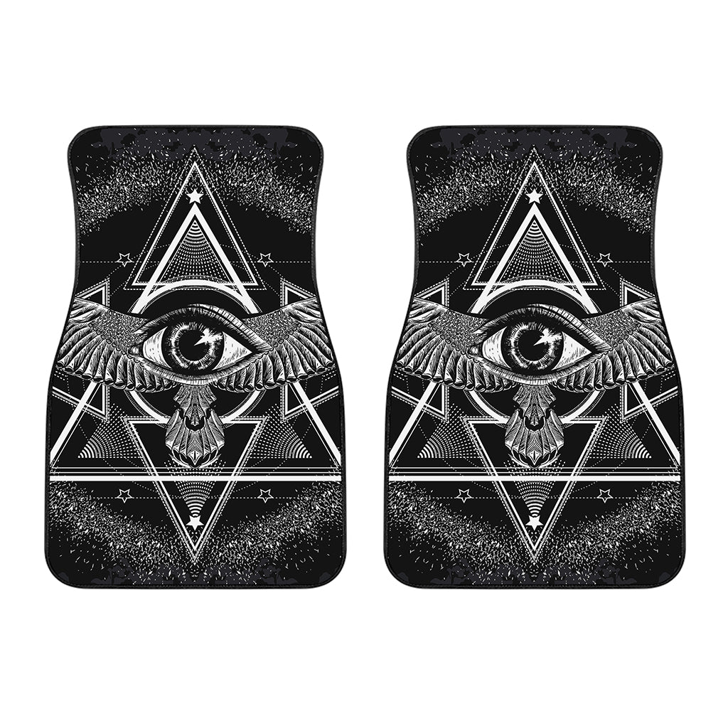 Black And White All Seeing Eye Print Front Car Floor Mats