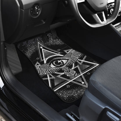 Black And White All Seeing Eye Print Front Car Floor Mats