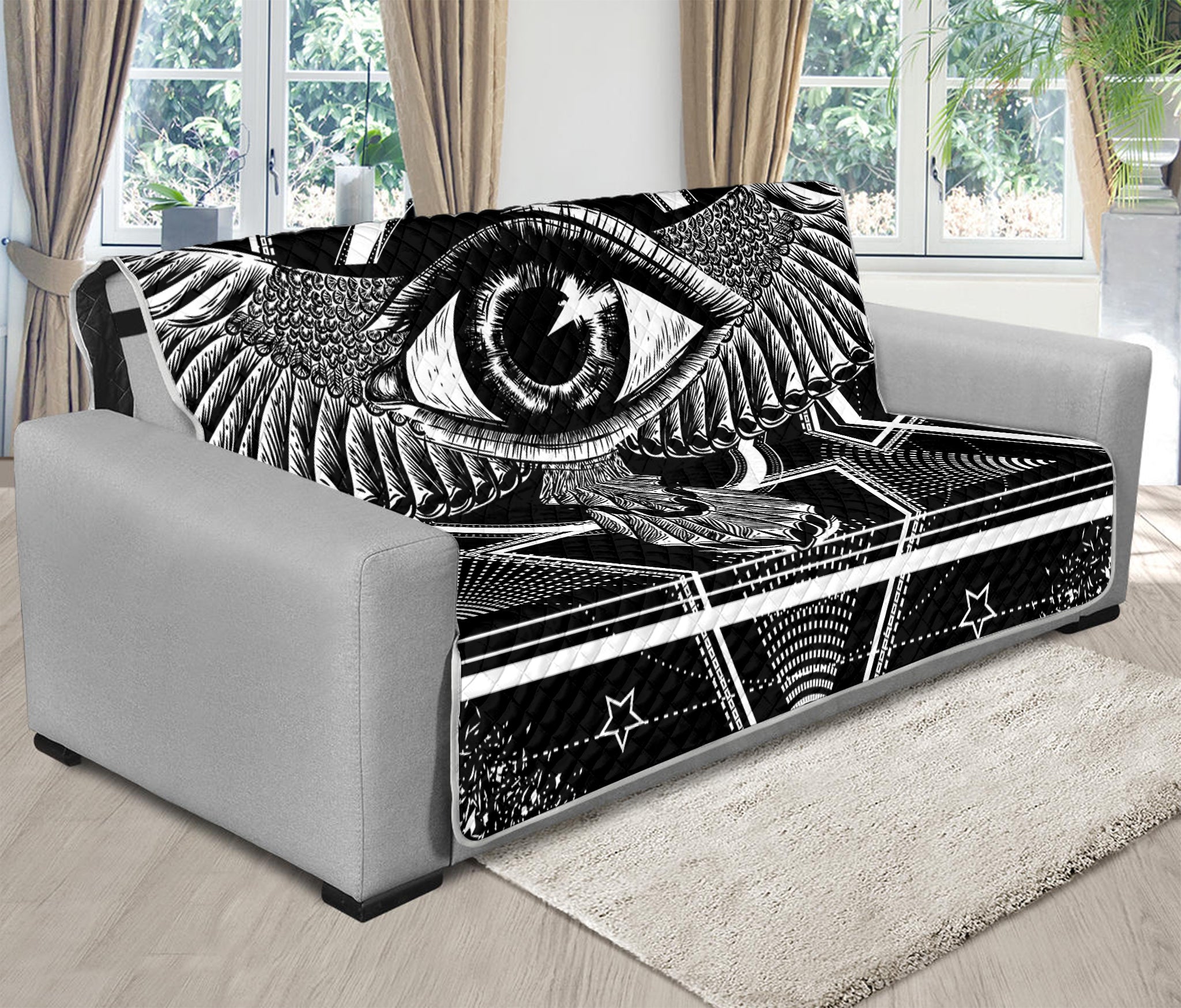 Black And White All Seeing Eye Print Futon Protector