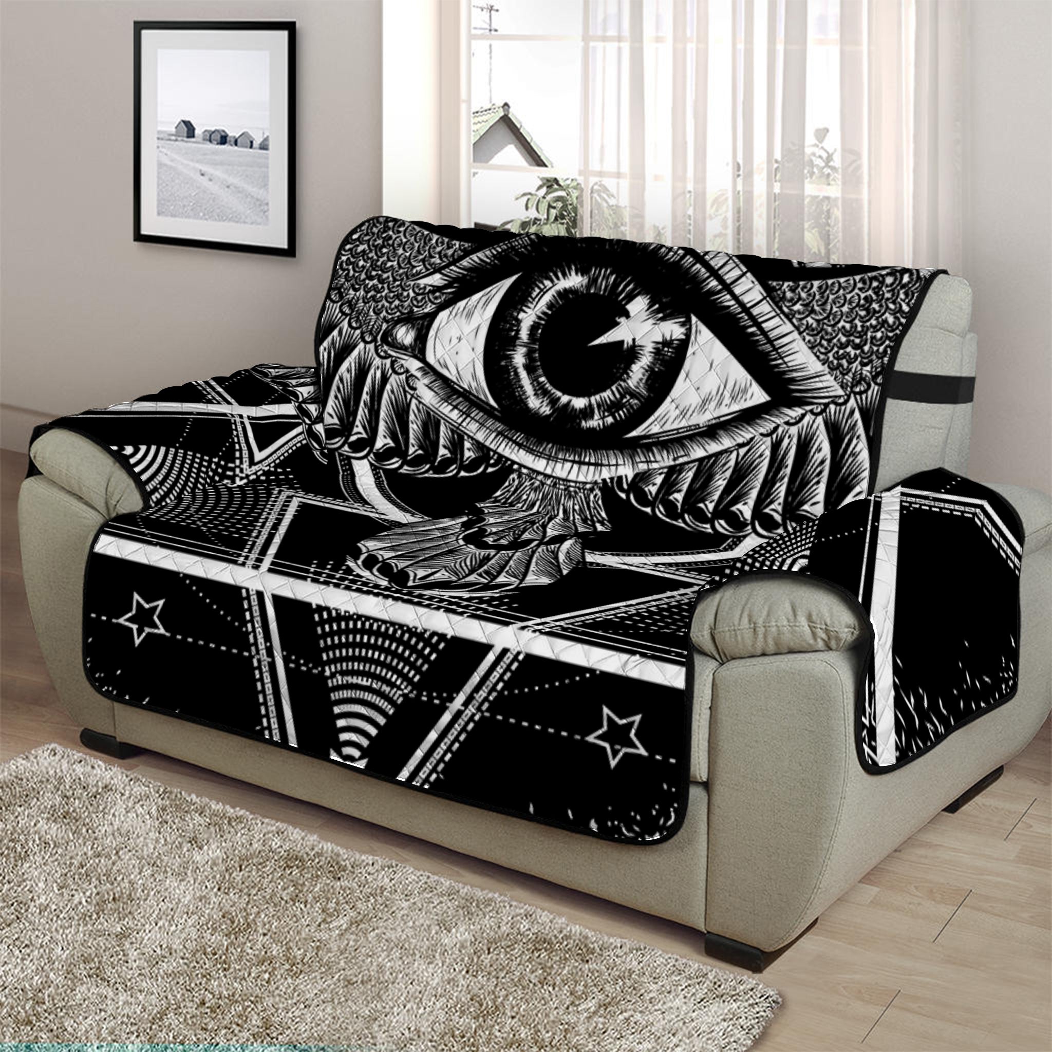 Black And White All Seeing Eye Print Half Sofa Protector