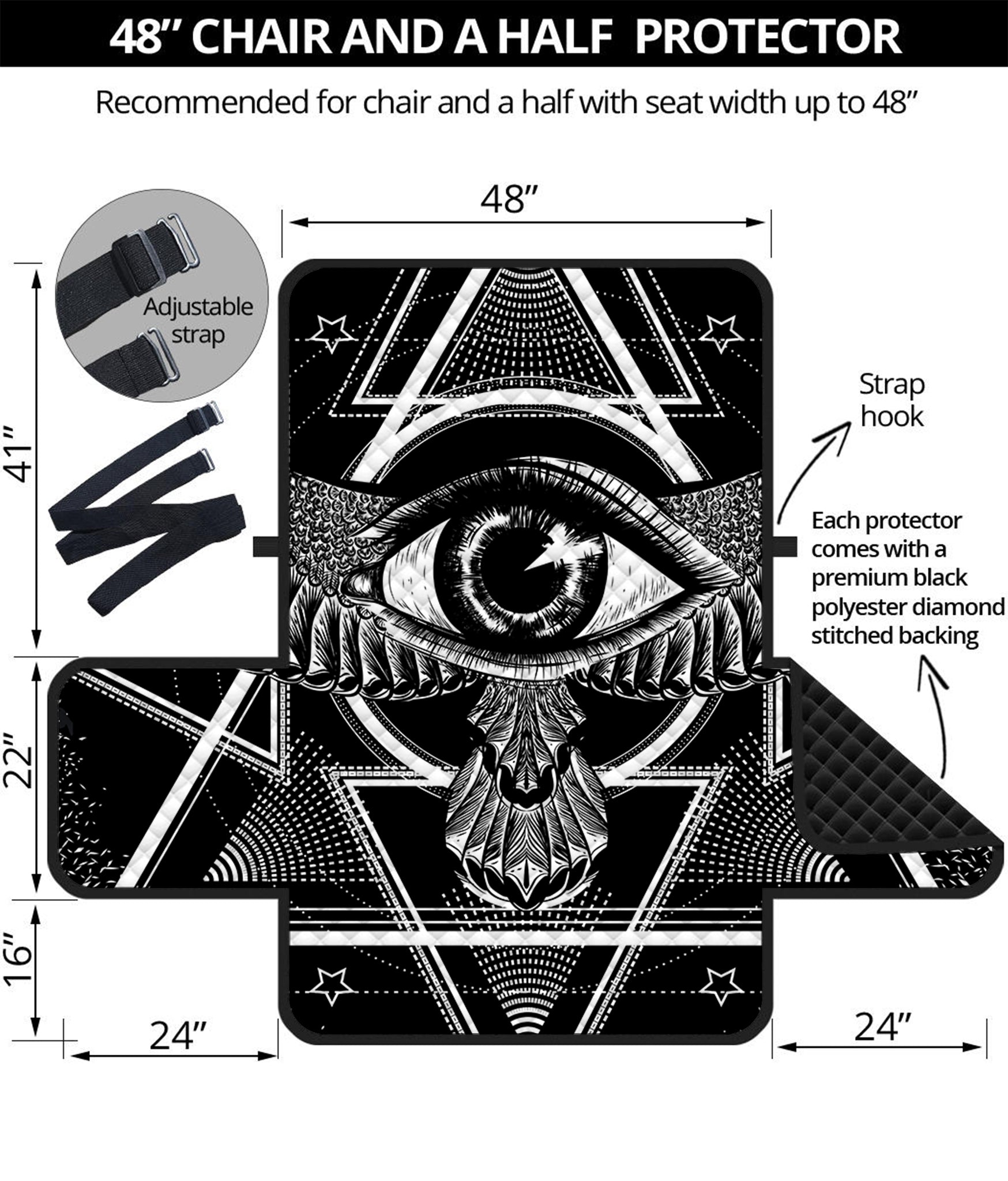 Black And White All Seeing Eye Print Half Sofa Protector