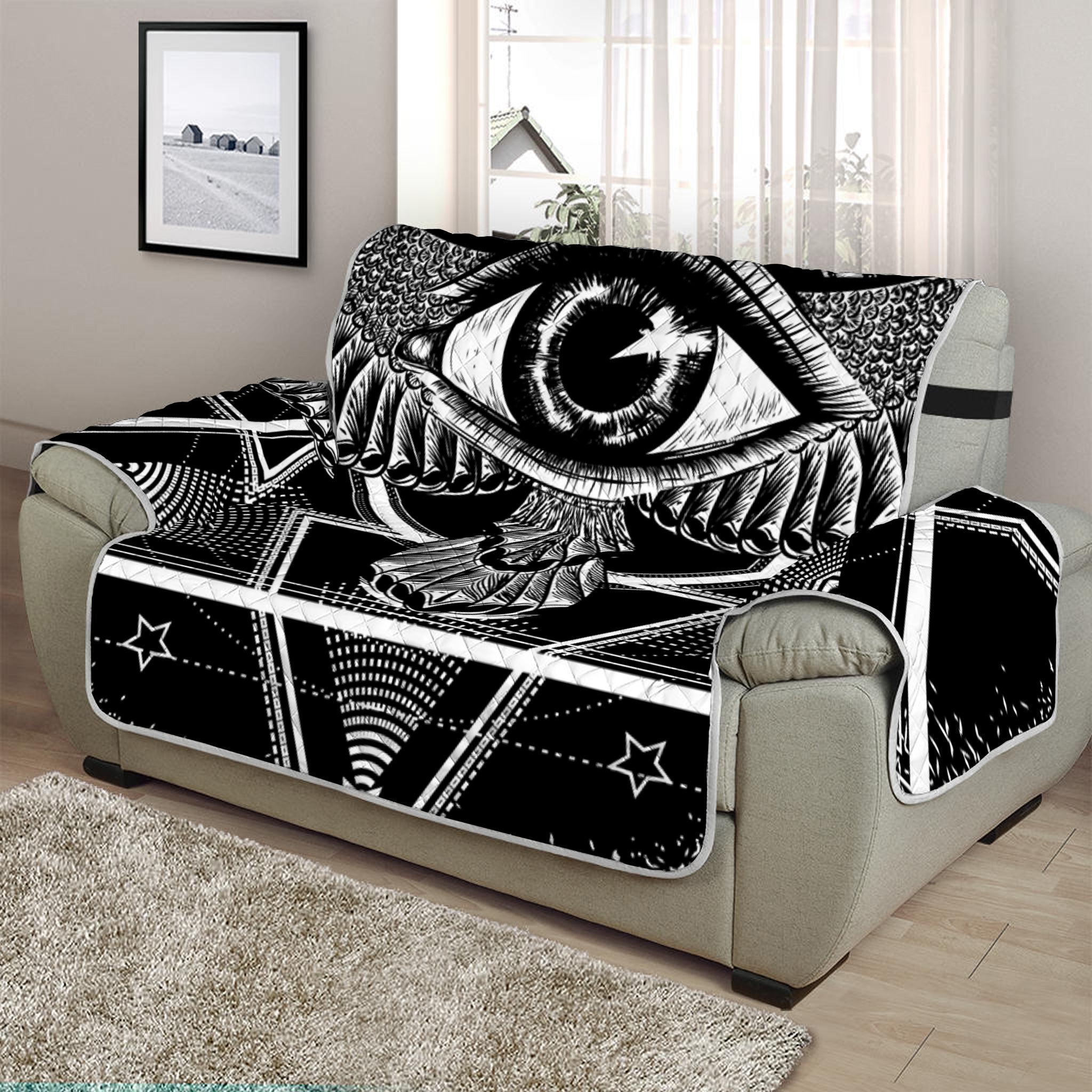 Black And White All Seeing Eye Print Half Sofa Protector