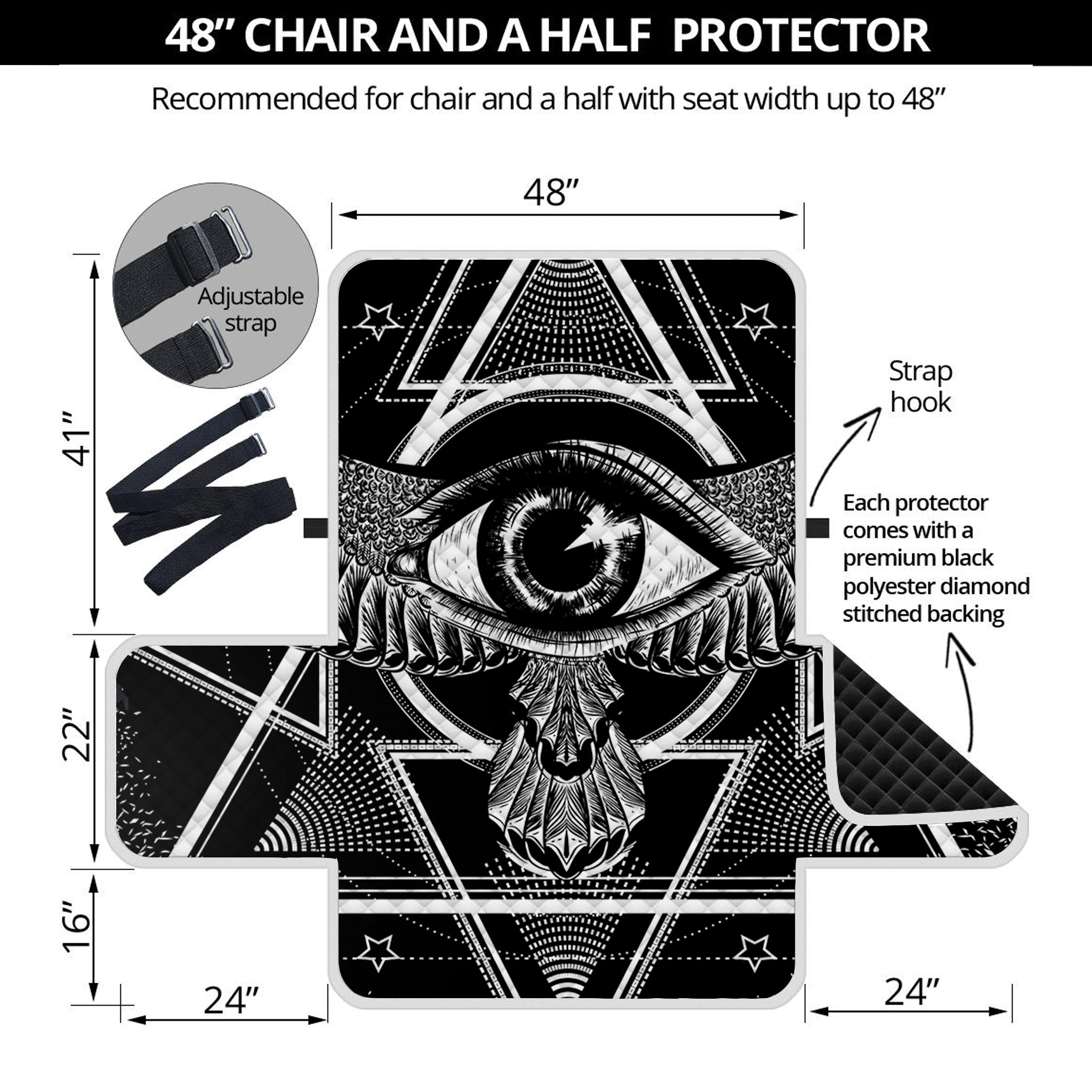 Black And White All Seeing Eye Print Half Sofa Protector