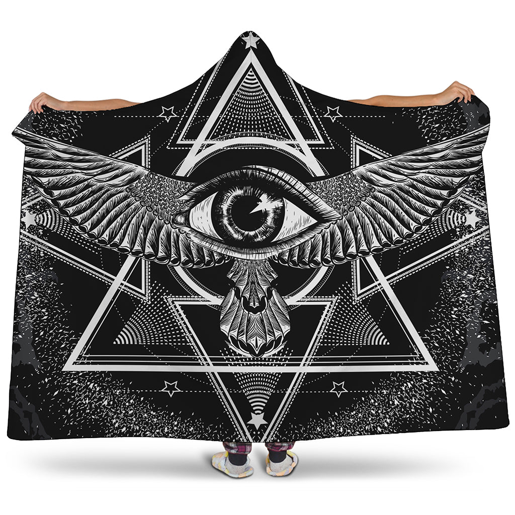 Black And White All Seeing Eye Print Hooded Blanket