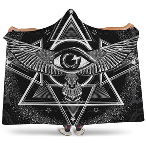 Black And White All Seeing Eye Print Hooded Blanket