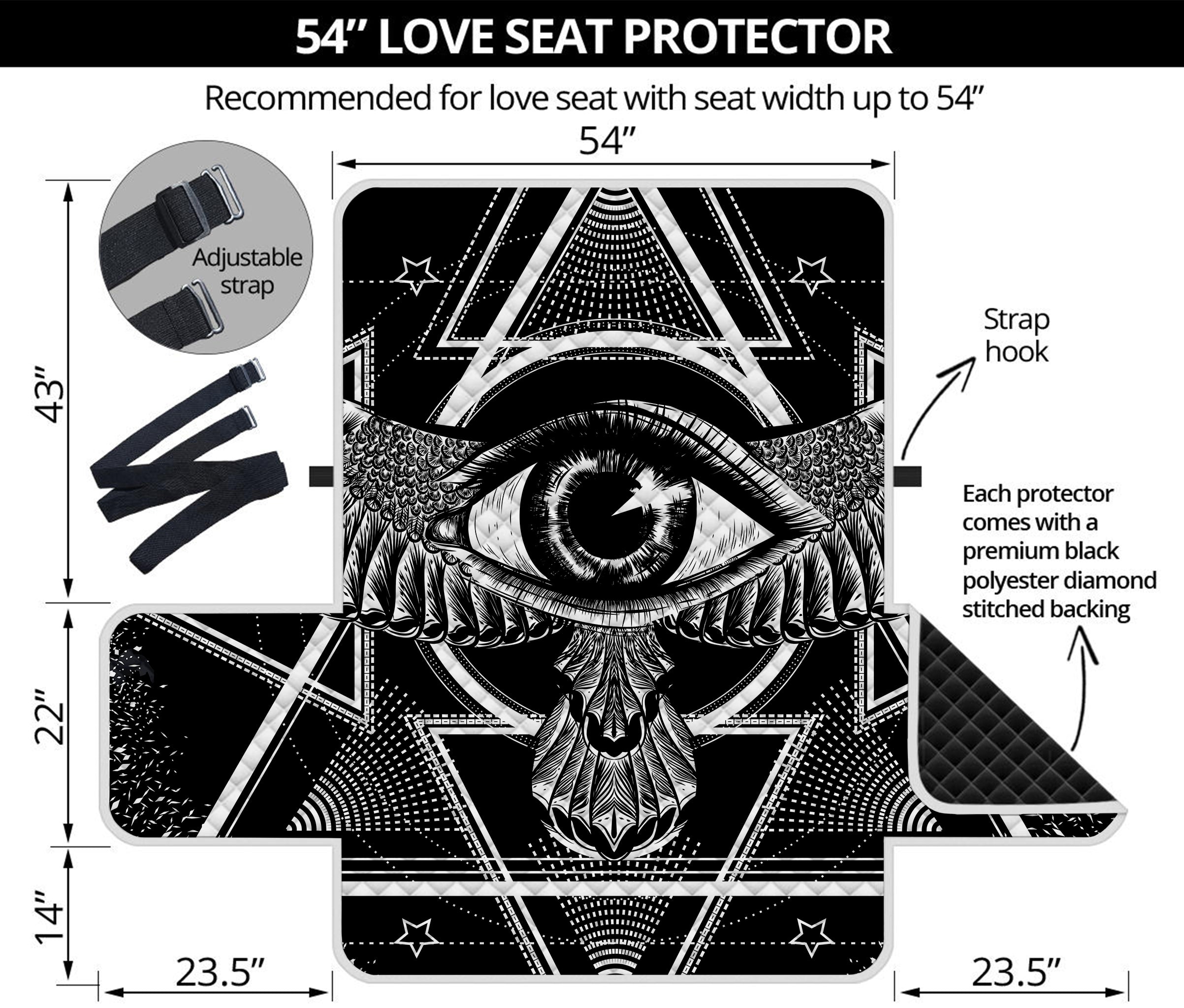 Black And White All Seeing Eye Print Loveseat Protector