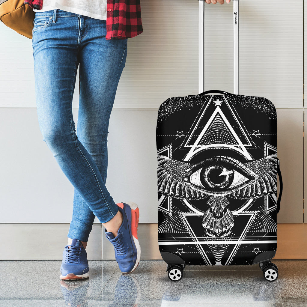 Black And White All Seeing Eye Print Luggage Cover