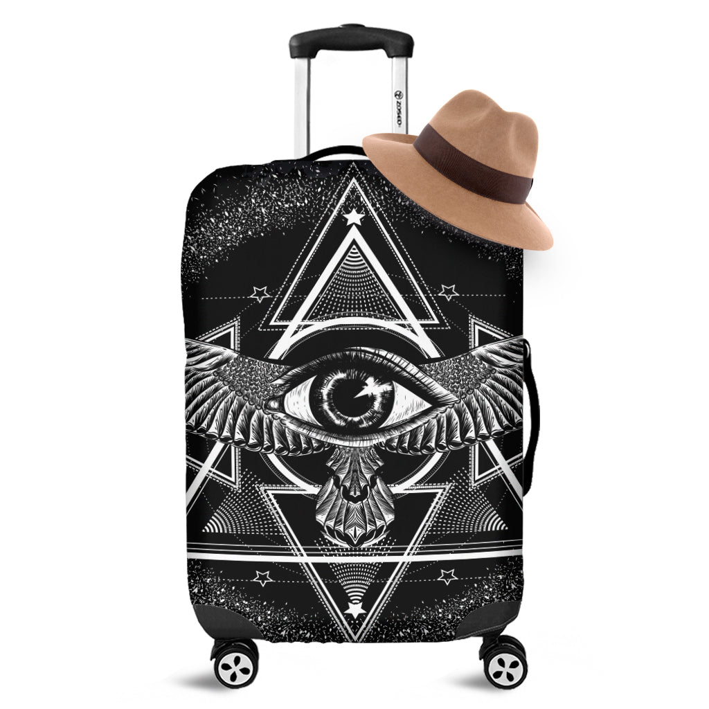 Black And White All Seeing Eye Print Luggage Cover