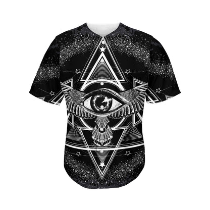 Black And White All Seeing Eye Print Men's Baseball Jersey