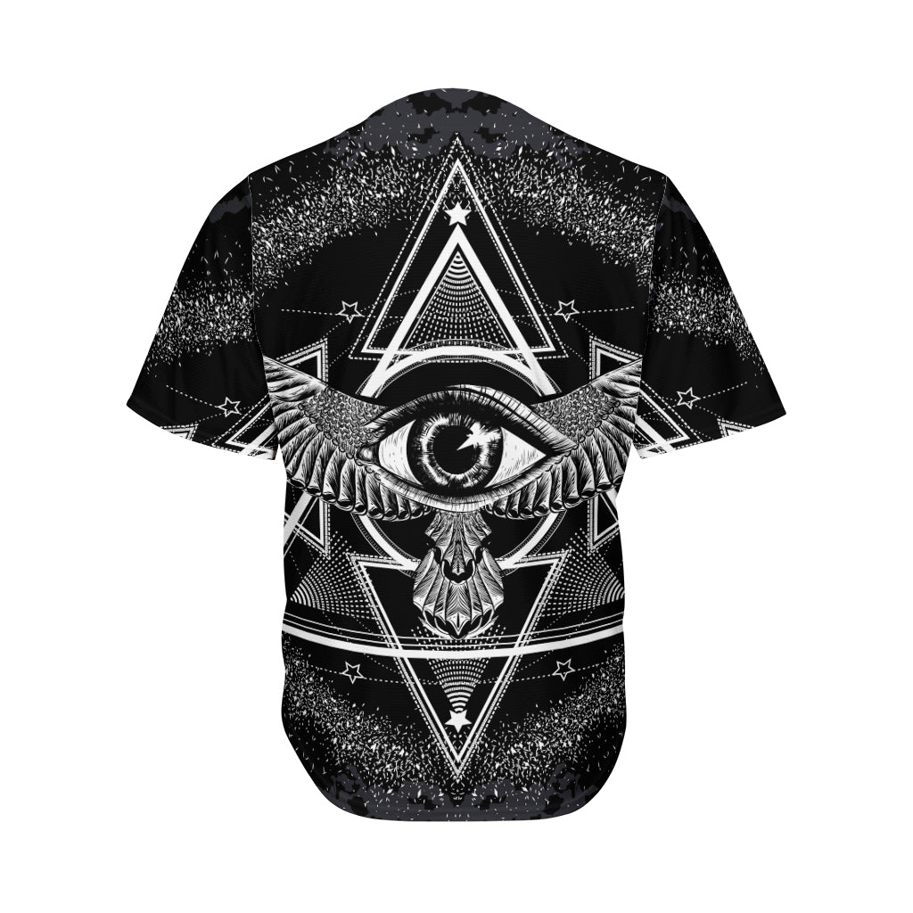 Black And White All Seeing Eye Print Men's Baseball Jersey