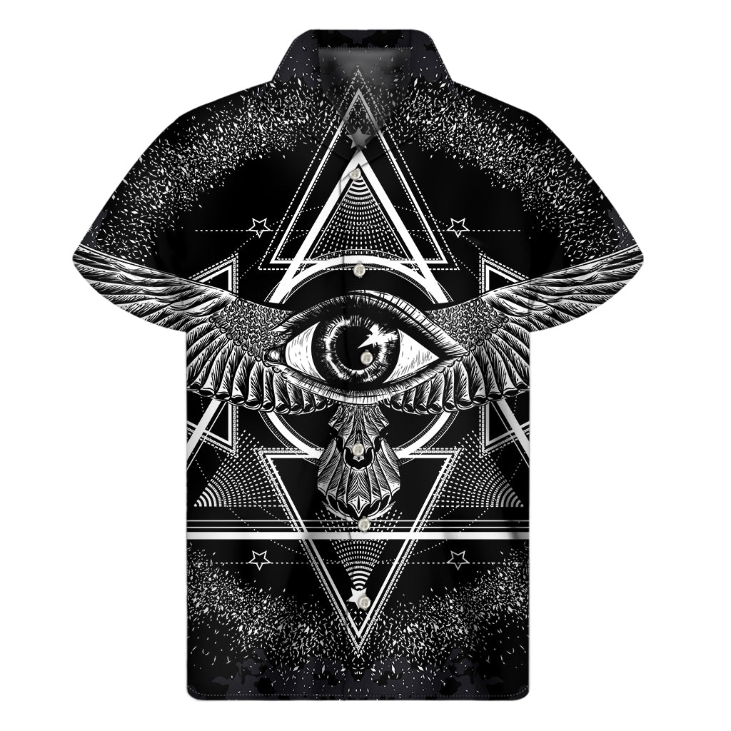 Black And White All Seeing Eye Print Men's Short Sleeve Shirt