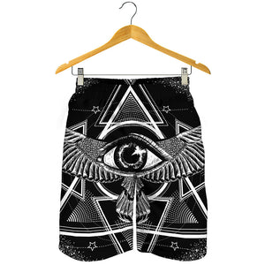 Black And White All Seeing Eye Print Men's Shorts