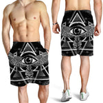 Black And White All Seeing Eye Print Men's Shorts