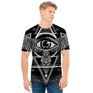 Black And White All Seeing Eye Print Men's T-Shirt