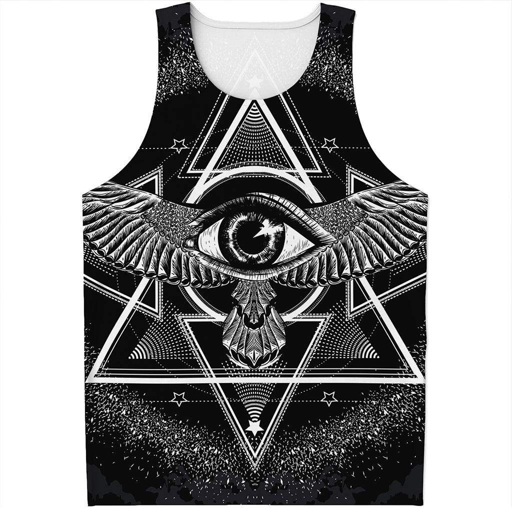 Black And White All Seeing Eye Print Men's Tank Top