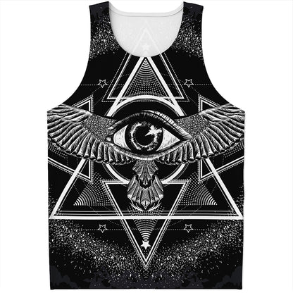Black And White All Seeing Eye Print Men's Tank Top