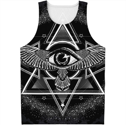 Black And White All Seeing Eye Print Men's Tank Top