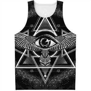 Black And White All Seeing Eye Print Men's Tank Top