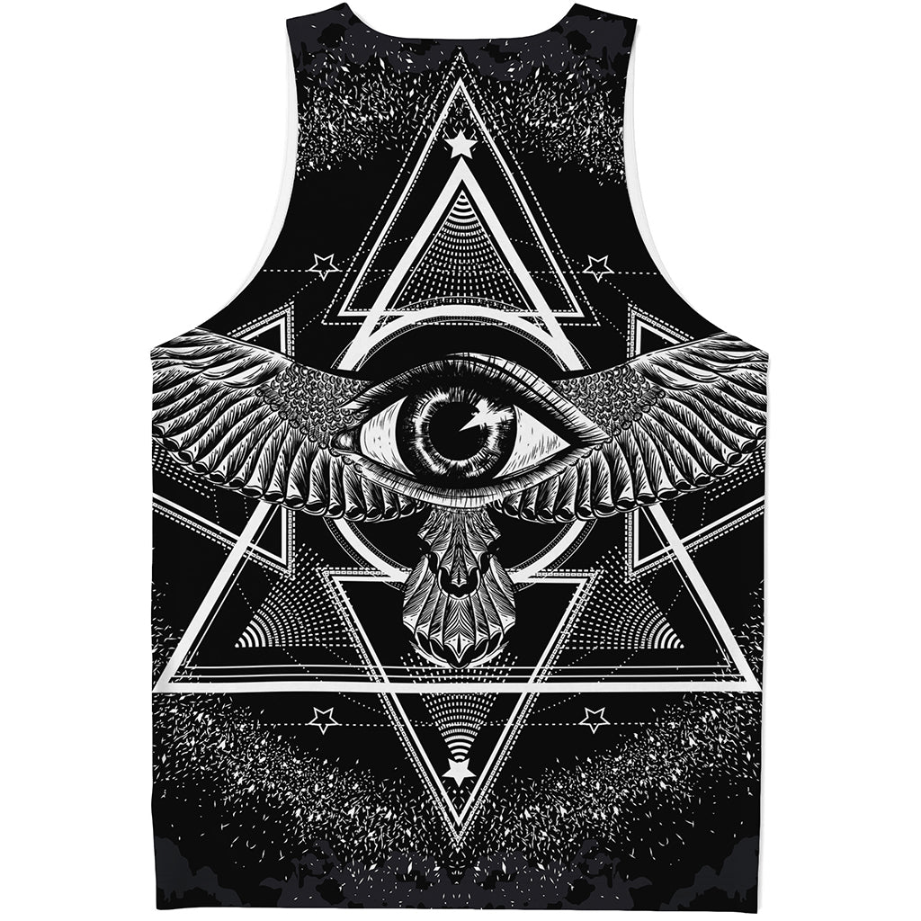 Black And White All Seeing Eye Print Men's Tank Top