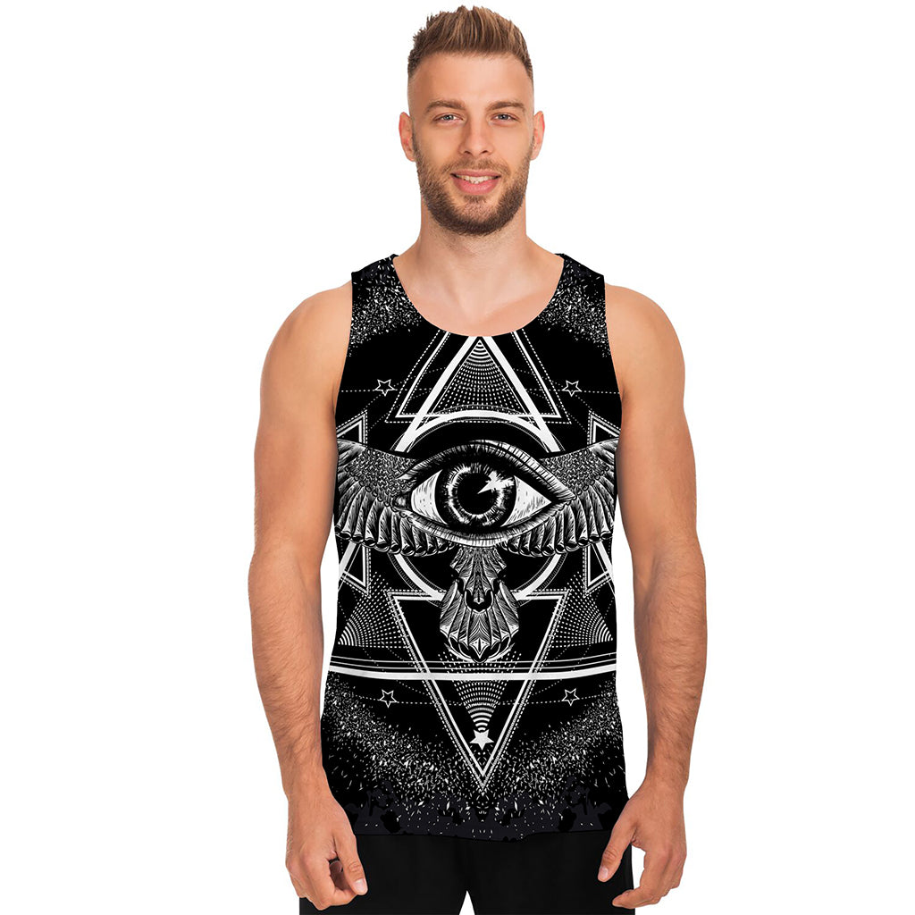 Black And White All Seeing Eye Print Men's Tank Top