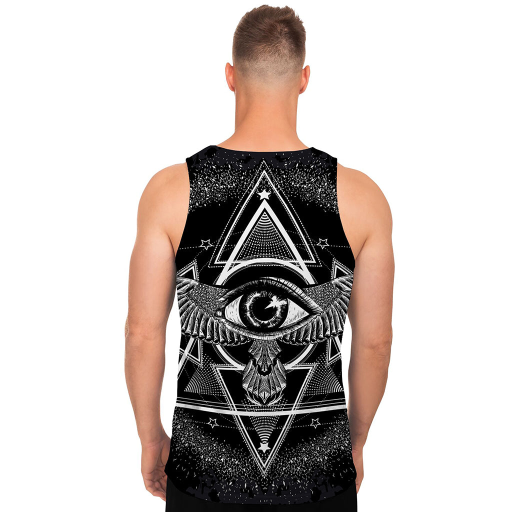 Black And White All Seeing Eye Print Men's Tank Top