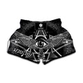 Black And White All Seeing Eye Print Muay Thai Boxing Shorts