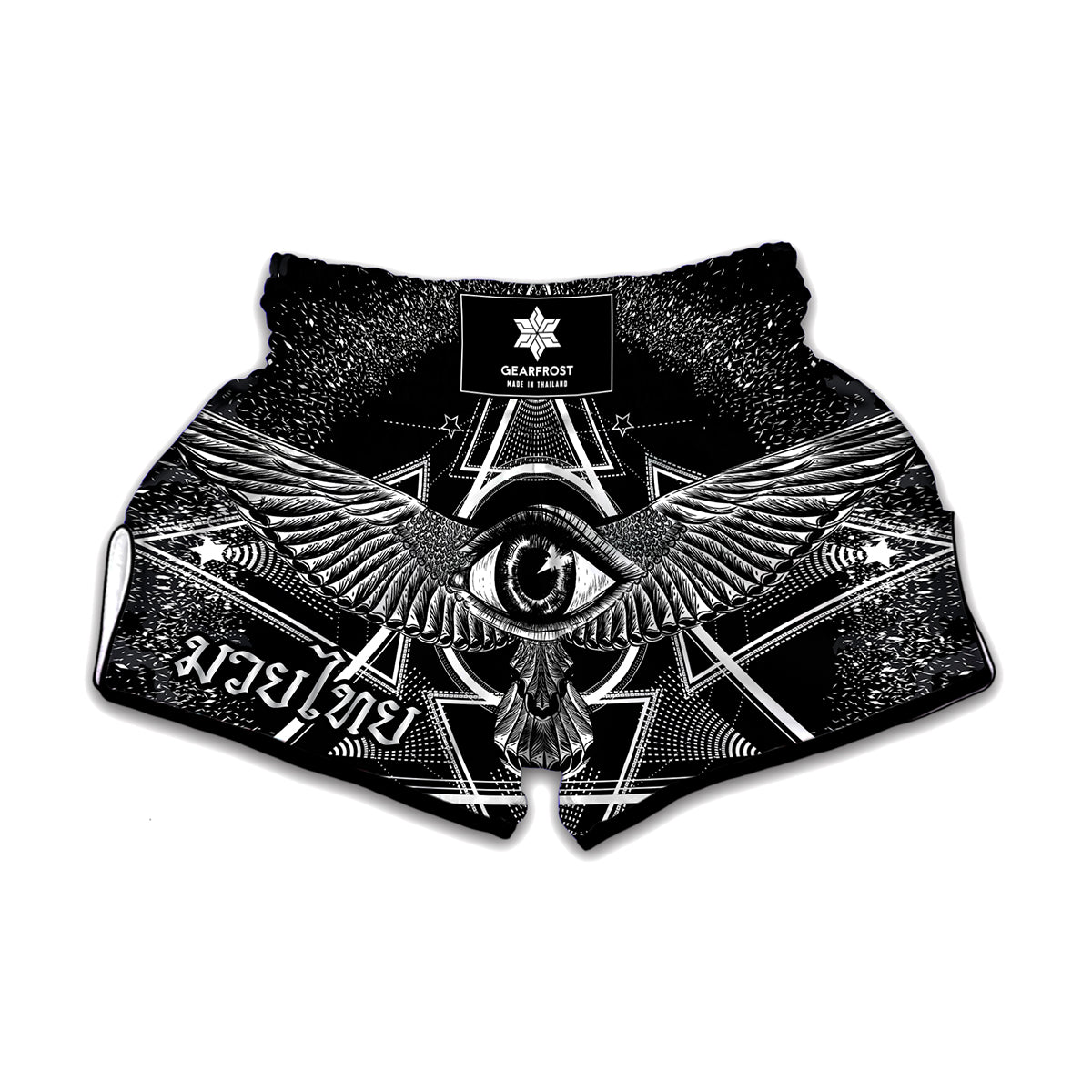 Black And White All Seeing Eye Print Muay Thai Boxing Shorts