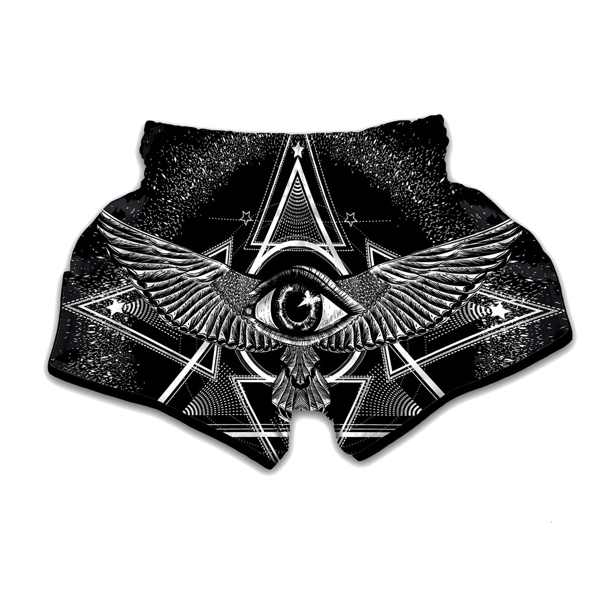 Black And White All Seeing Eye Print Muay Thai Boxing Shorts