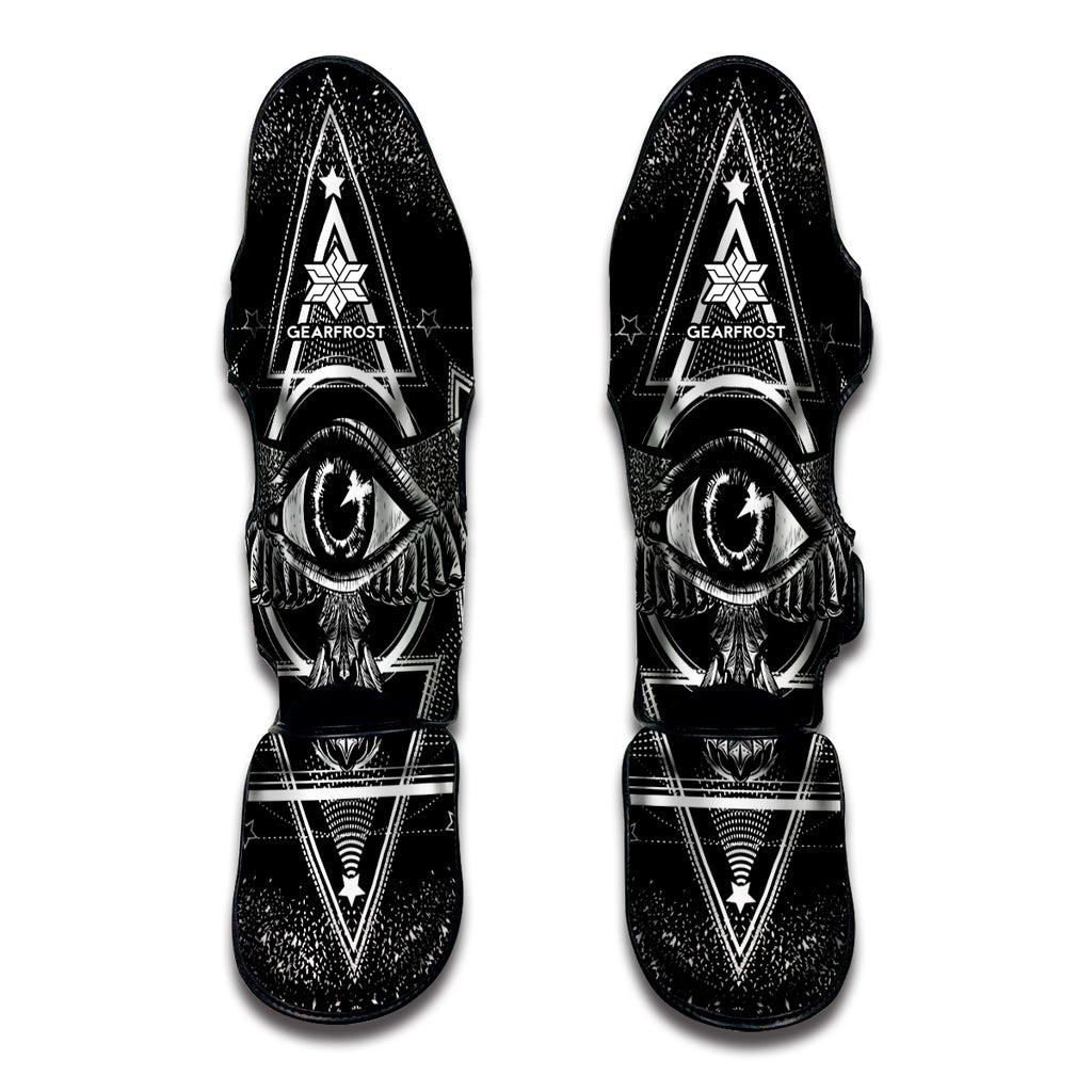 Black And White All Seeing Eye Print Muay Thai Shin Guard