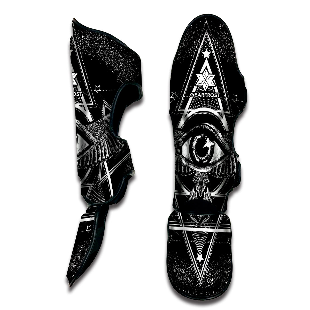 Black And White All Seeing Eye Print Muay Thai Shin Guard